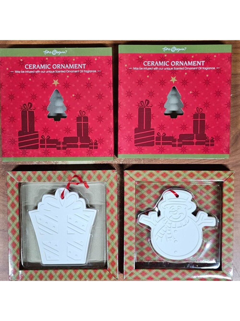 Ceramic Oil Diffuser Christmas Ornaments  Present and Snowman Oil Not Included